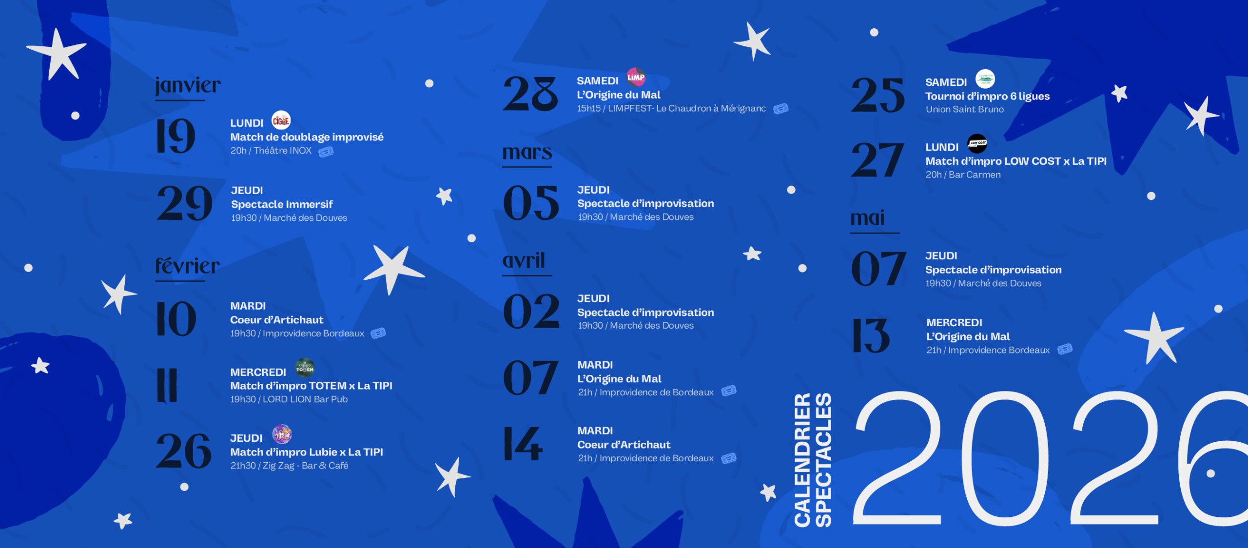 calendrier 2026 des spectacles de la TIPI