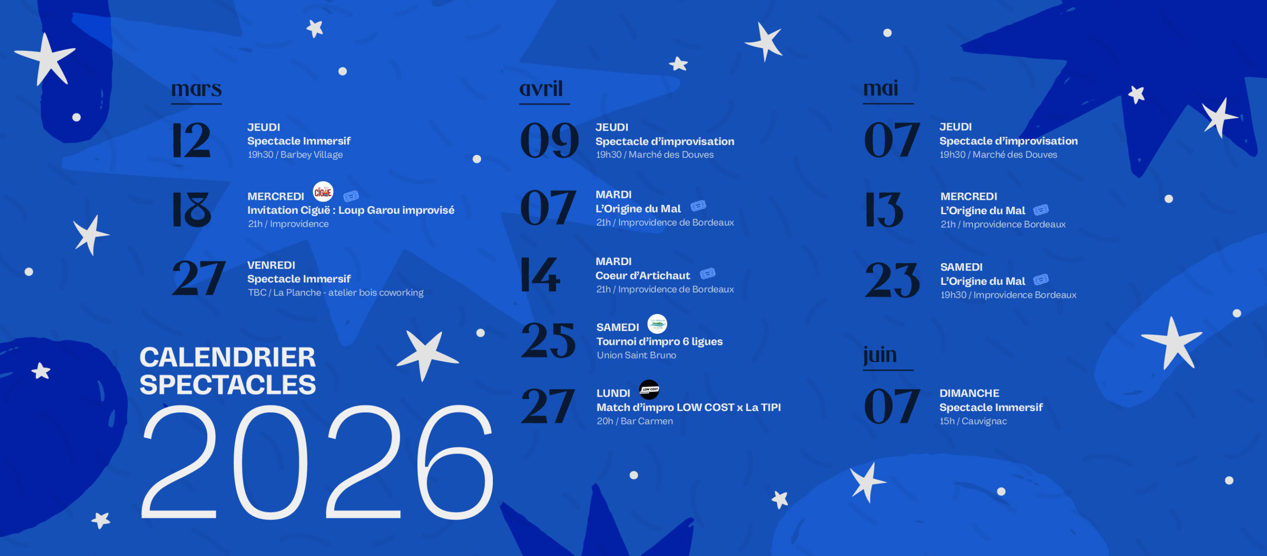 calendrier 2026 des spectacles de la TIPI