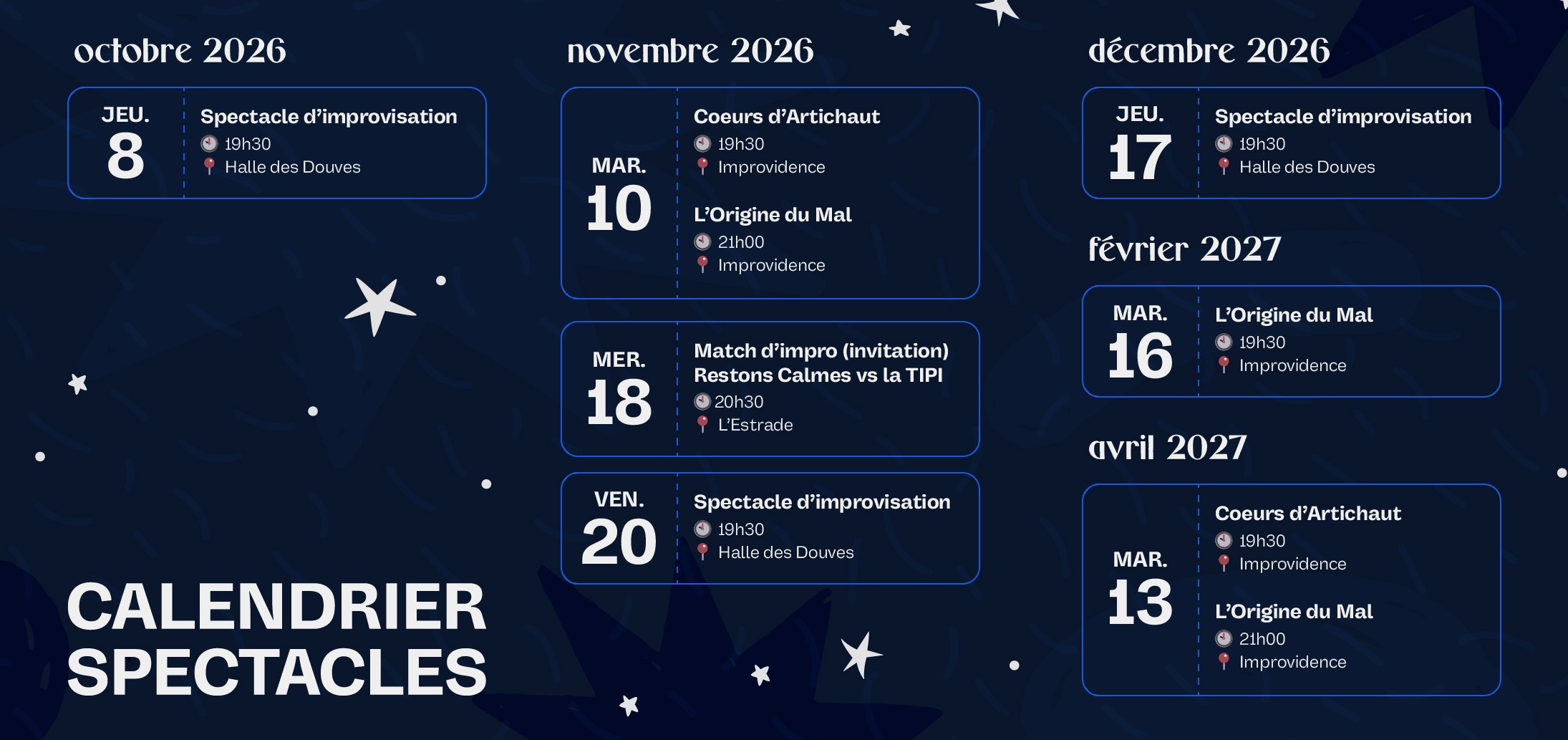 Planning spectacles la TIPI 2026